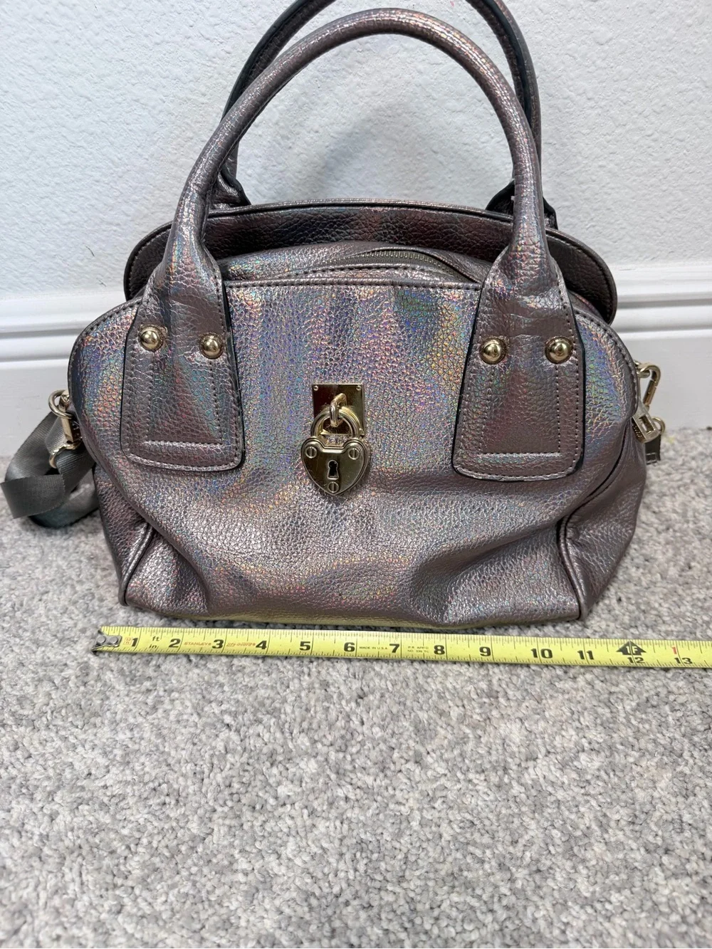 Juicy Couture Holographic Silver Heart Lock Satchel Crossbody Y2K